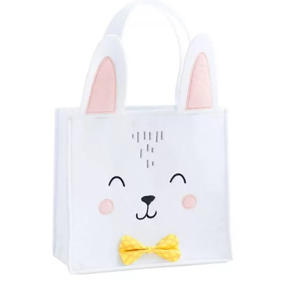 Paper Source Bunny Felt CRAFT Tote Bag, 10"x10" White/Pink Bunny Party Gift Bag - Picture 9 of 16